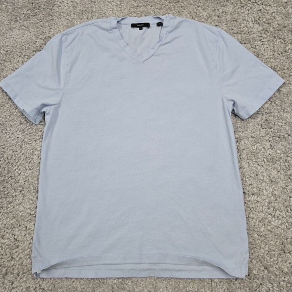 Vince V-Neck T-Shirt Mens Medium Light Blue Cotton Short Sleeve Minimalist Tee